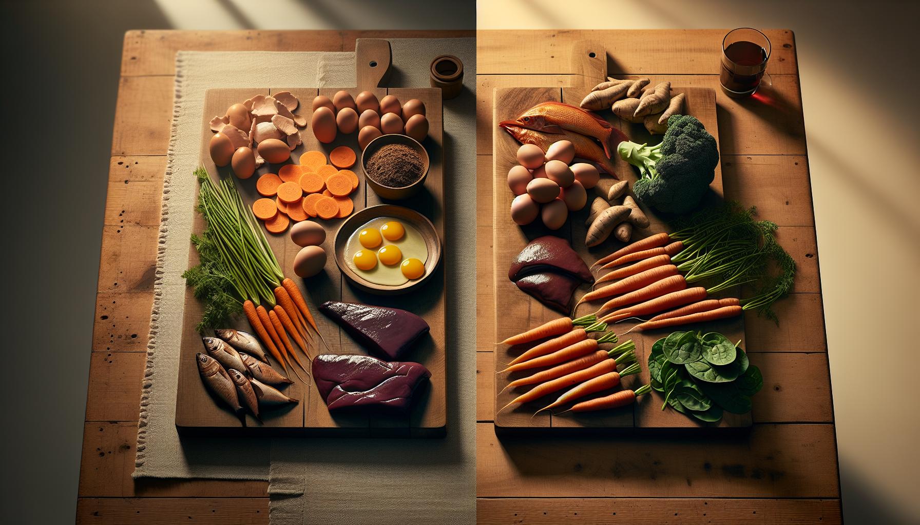 Comparaison entre les sources animales et végétales de vitamine A